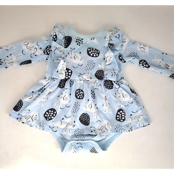Cat and Jack 3 mos - infant baby Blue and white rabbit long sleeve creeper - Picture 1 of 3